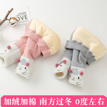 Winter men and women babies with velvet cotton thickened warm bottoming pants can be opened and worn 1-3 years old 2 children 0