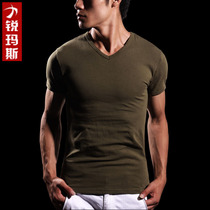 LREMARS 2013 new mens tight bottoming T-shirt Slim short sleeve V collar 2101-2 cotton mens T-shirt
