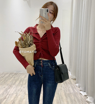 Good A little V polo lapel drawstring design pullover sweater slim bottoming long sleeve T-shirt 2021 Spring