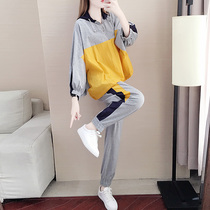 European station sports suit 2021 spring new womens Western style casual fashion loose thin sweater two-piece set