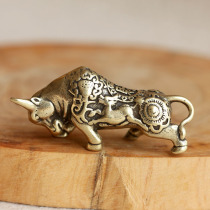 Brass Key Buckle Pure Bronze Handmade Zodiac Bull Small Pendant Pendant Car Key Chain Ornament National Wind Retro Superior