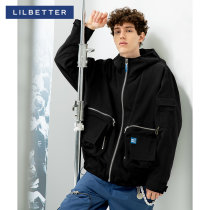 Lilbetter Mens Jacket Handsome Hip Hop Street Jacket Tide Brand Handsome Hooded Jacket Loose Jacket Men