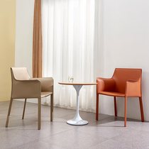 Nordic light luxury dining chair saddle leather chair simple modern home hotel dining room chair backrest armrest desk hard leather chair