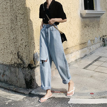 High-waisted jeans female 2022 new autumn loose straight barrel thin nine-point-breaking pitched daddy wide-leg pants