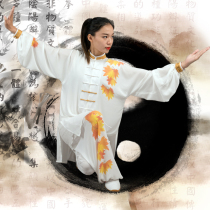 Ma Lei Taiji new Taiji clothing martial arts Qigong performance martial arts clothing silk hemp long painted maple leaves full golden autumn