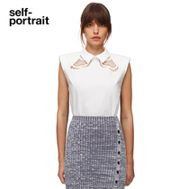 self-portrait sheer white embroidered sleeveless shirt top