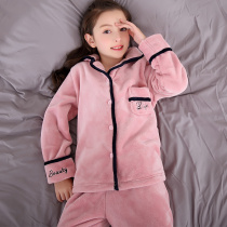  Childrens pajamas girls flannel thin winter thickened warm medium and large virgin girls children coral velvet autumn and winter models