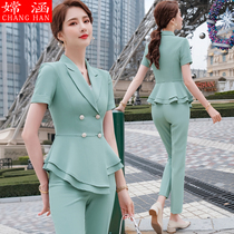 women's business suit fashion summer korean style short sleeve suit skirt elegant goddess style high-end beautician work clothes