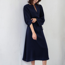 Early spring new spring and autumn long sleeve dress female v collar lace cold wind minimalist dress thin goddess temperament