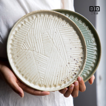 Sanzhaijia Handmade coarse pottery retro bowl tableware and wind pottery plate dinner plate plate dish bowl home simple Japanese food utensils
