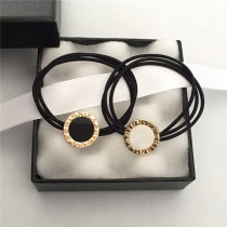 European and American hair accessories atmospheric simple metal round label multiple black rubber band Hairband high elastic hair rope hand cord leather case