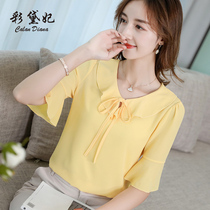 Color Dai Fei 2021 Spring and Summer New Korean Slim Slim Mid-Sleeve Women Fashion Joker Solid Color Casual Chiffon Shirt