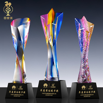 All the way up Crystal trophy custom sales Outstanding employee trophy Production team Team five-pointed star trophy