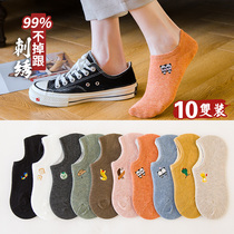 Tide brand socks womens boat socks shallow mouth invisible spring and autumn non-slip socks summer thin section breathable pure cotton non-slip non-falling heel