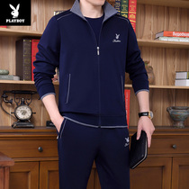 Flower Playboy Men Sportswear Suit Spring Autumn section Large code necropolis middle-aged short sleeve long pants casual wear three sets