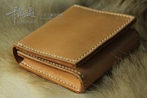 (tens of millions of times)Simple leather clamshell wallet first layer vegetable tanned cowhide handmade 4 card positions