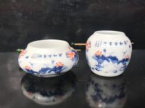 Embroidered eye jar white eye cup six-ding cylinder Fengshantang style cylinder plus three silk old bamboo inlaid head 50 yuan set