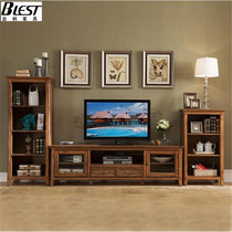 American solid wood TV cabinet coffee table combination living room small apartment log TV cabinet simple European light luxury combination set
