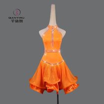 2020 new Latin dance suit performance competition suit Orange sexy leaky back tassel jumpsuit dance dress girl soldier child