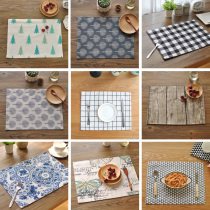 4 Japanese-style cotton and linen small fresh fabric washable double-layer insulation household rectangular thickened Western food mat