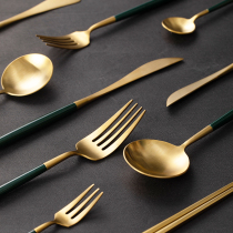 Dioyi leon Green Gold Western tableware 304 stainless steel main meal knife and fork spoon dessert spoon chopsticks tableware gift box