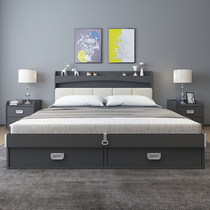 Nordic bed Modern and simple 1 8 meters master bedroom small apartment storage storage high box bed 1 5 household board double bed