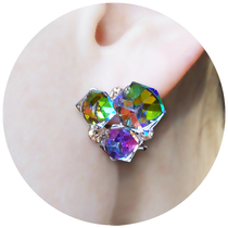 South Koreas new green earrings female magic cube magic color crystal black earrings transparent three-dimensional square blue small earring clip