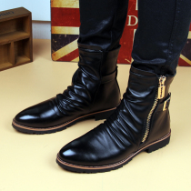 Pointed new Inron high cylinder inner heightening boots Korean version fashion trends mens leather boots Martin boots warm and long boots