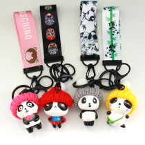 Panda Wool Thread Hat Resin Imitation ceramic Key buckle Chengdu Wentron Souvenir Cute Bag Pendant Small Gift