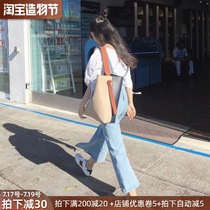 2021 new Korean version of the simple color bucket bag leather tote bag messenger bag large bag contrast color shoulder bag womens bag