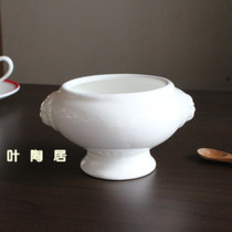 Ceramic pure white lion head Cup high foot Lion Cup Sea King soup bowl puff soup bowl sugar water Cup dessert bowl