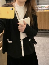 (Limited time 7fold) soft glutinous light high-end llama velvet temperament small fragrant color v-neck knitted cardigan F1214