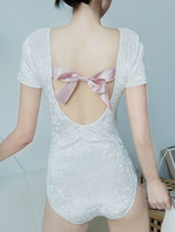 (Clearance does not return) short sleeve white pure velvet short sleeve back bow out of print swimsuit female one-piece