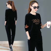 Golden Velvet Suit Women Fat People Mm Fashion 2022 New Autumn Dress Up Skinny Sportswear Two Sets