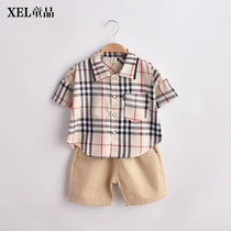 Boys summer short-sleeved shirt 2020 new cotton childrens plaid Korean version of the child baby thin top Yangqi