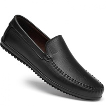 Soft-soled Doudou shoes mens spring and summer breathable leather casual leather shoes Korean version of soft-faced leather shoes one-legged lazy shoes