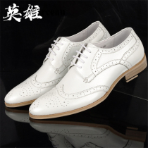 Italian White Casual Pointed Business Leather Shoes Men Inglées Fashion Bouloc Sculptures Groom Breathable Wedding Shoes Summer