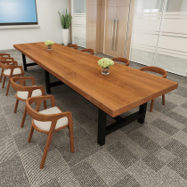 Solid wood conference table long table simple modern long bar desk log training table industrial style negotiation table and chair combination