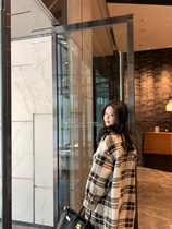 2021 autumn and winter blue plaid plaid British lapel wool coat over the knee Korean medium and long coat ladies