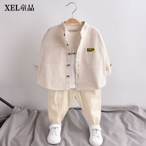 Childrens denim shirt jacket 2020 new spring and autumn thin beige imitation denim top tide childrens shirt male baby