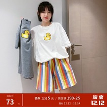 Duck short sleeve shorts cute pajamas women Summer cotton cartoon casual can wear suit 2021 new home wear