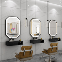 Net red wall-mounted cosmetic mirror beauty salon mirror barber shop hair salon special with light mirror table ironing tool table