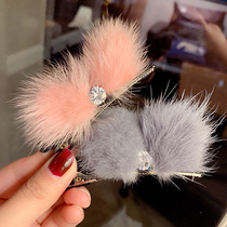 Hairy rhinestone side clip Korea autumn and winter New simple plush hairclip Girl clip headgear bangs bangs clip