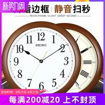 Seiko European-style clock wall clock living room personality creative trend fashion Chinese style simple silent wood grain big clock
