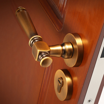 New Chinese style room door lock split bedroom door lock indoor magnetic attraction wood door lock mute room yellow ancient copper home lock