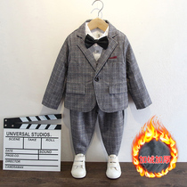 Boy suits suit handsome qi Inrenga suede thickened autumn and winter ocean flower child marriage gown Childrens suit Spring and autumn