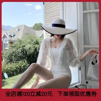 Sanya holiday swimsuit female fairy fan conservative students one-piece long sleeve belly thin hot spring swimsuit 2021 New