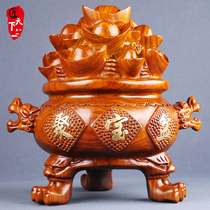 The smith of the pear carved pears and pots of solid wood gold yuan bao mascot feng shui opened craft redwood