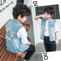 Boys' jacket Cowboy vest 2022 new spring and autumn Han version of the Qianqi BMW children's vests wear outside