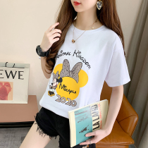 Net red pure cotton short sleeve t-shirt woman loose white 2022 Summer new Mickey Mouse half sleeves ins 100 lap top